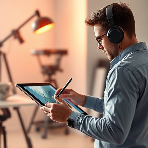 Graphic design course image: a designer working on a digital illustration on a tablet.