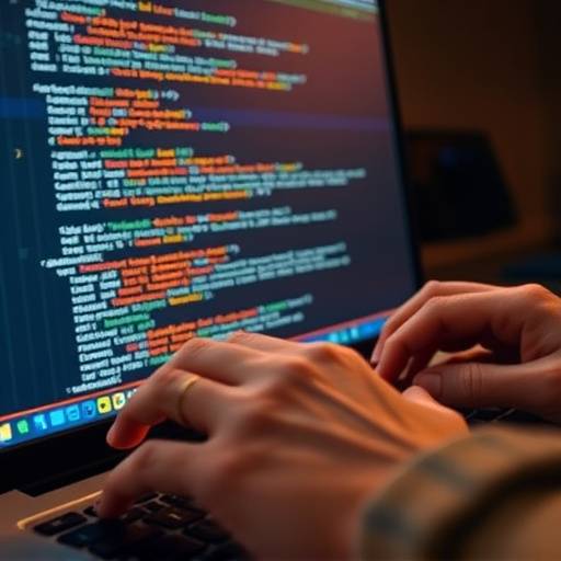 Web development course image: a hand coding HTML on a computer screen.
